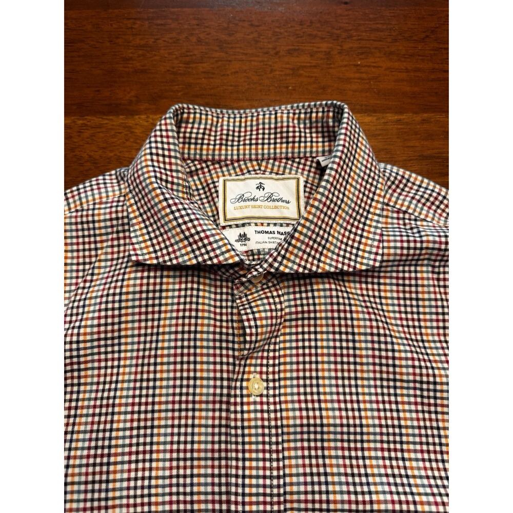 16 / 33 Brooks Brothers Thomas Mason Button Up Long Sleeve Dress Shirt Plaid